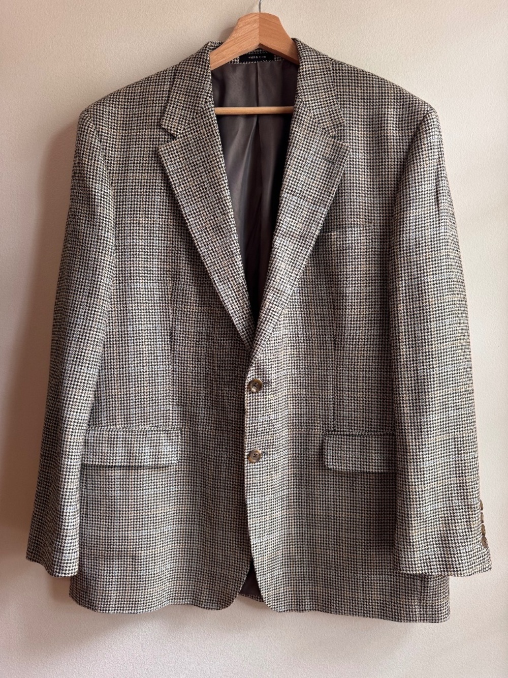 Chaps Ralph Lauren 100% Silk Blazer 44R Houndstooth Sport Coat Preppy Classic